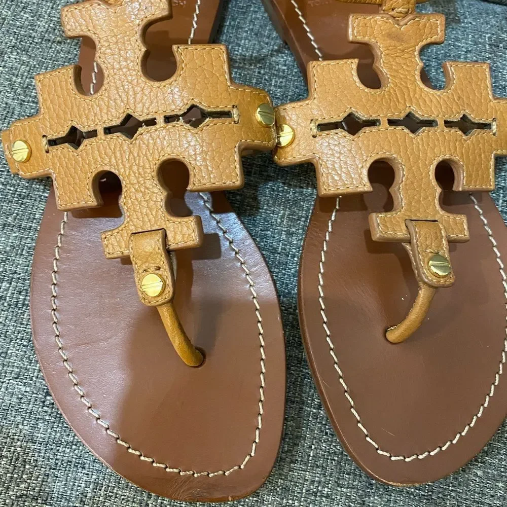Tory Burch Phoebe Tan Leather Flats Thong Sandals Women’s Size 7